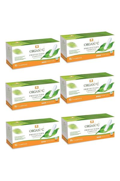 Organyc Tampons for Very Strong Days - 6 Packs of 16 (Total 96 Pieces)