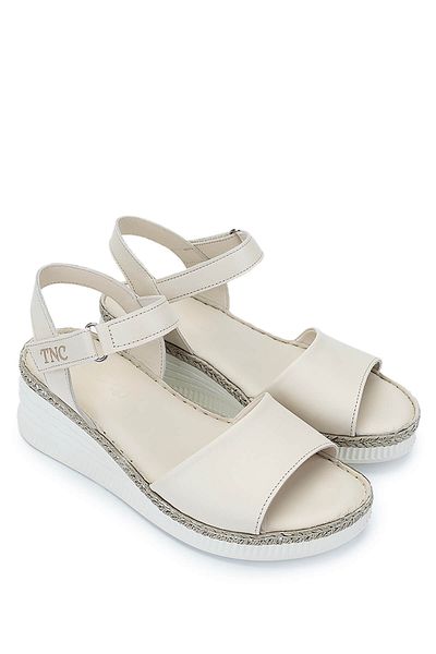 Tamer Tanca Women's Genuine Leather Beige Comfort Sandals