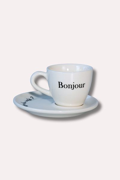 Milky Way Design Bonjour فنجان وصحن قهوة تركية بورسلين - 70 سي سي