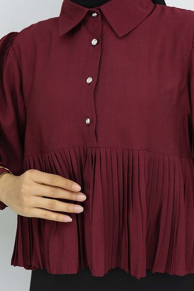 benguen Πλισέ κοντό πουκάμισο Claret Red 2248