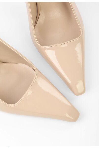 wolk shoes Kendall Women's Patent Leather Blunt Toe Belted Stiletto Nude Color