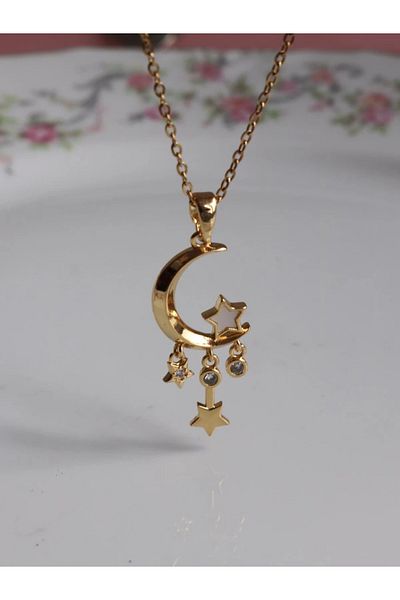 Reorah Collection Starry Night Steel Necklace-Hanging Starry Moon Steel Necklace