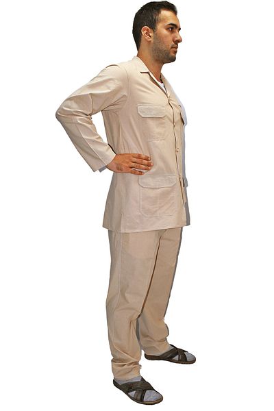 Beratnur Men's Linen 4 Pocket Double Safari Suit Hajj Umrah Outfit Beige