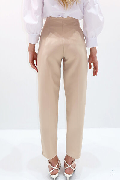 VAGGON Women's Beige High Waist Carrot Pants Prmx12656