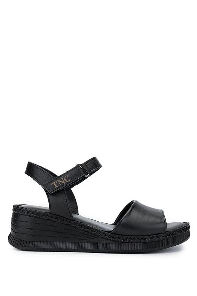 Tamer Tanca Women's Genuine Leather Black Leather Comfort Sandals
