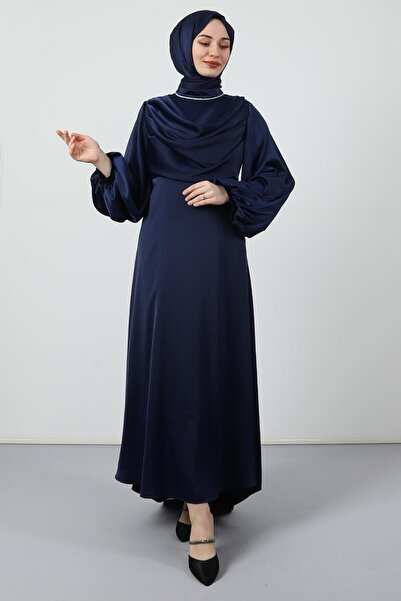 GİYZAMİLA Kuyruklu Degaje Elbise Lacivert