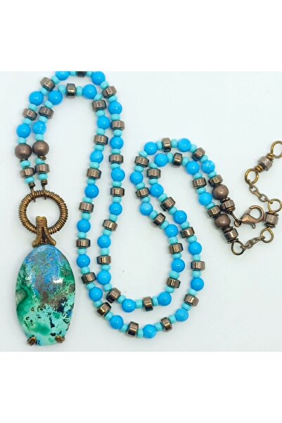 Sibelce Azurit-turkuaz El Yapımı Kolye