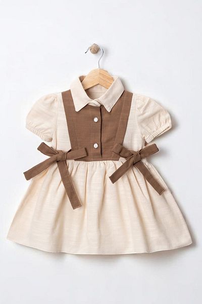 minuma Girl's Button Ribbon Detailed Shirt Collar Dress 1-4 Years