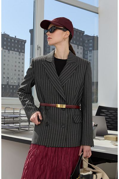 Fatma Atasoy Striped Anthracite Midi Dad Jacket