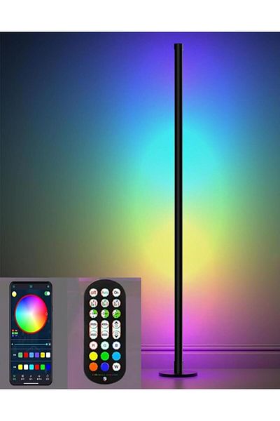 COOYA RGB LED Floor Lamp With Base, With Remote Control, Dimmable DIY Modern Floor Lamp With Music Sync