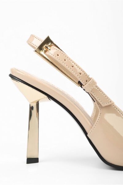 wolk shoes Kendall Women's Patent Leather Blunt Toe Belted Stiletto Nude Color