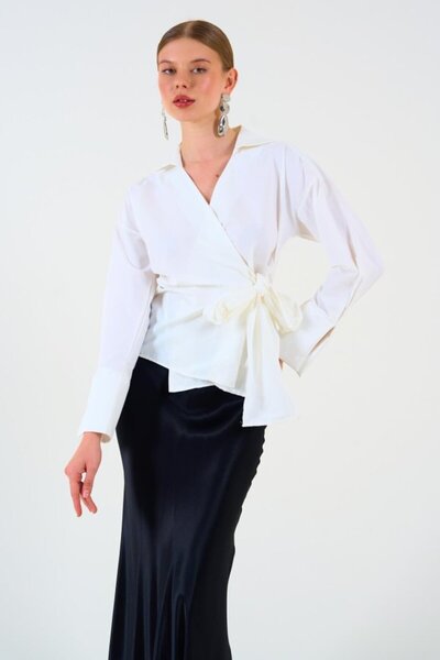 modaserdem Women's Solid Side Tie Shirt -