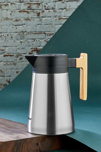 Cooker 1.5 Liter Double Wall Stainless Steel Thermos with Wooden Handle - Keeps Warm for 12 Hours, Cold for 24 Hours
