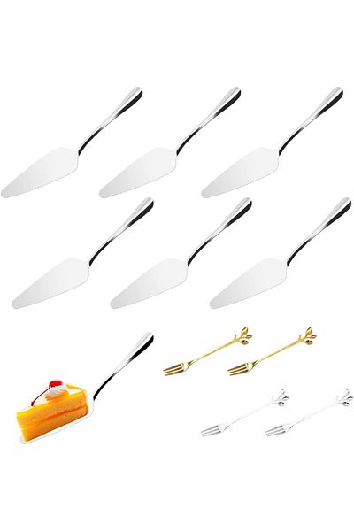 Cwdvovy Set of 6 cake cutters and 4 forks Cwdvovy, stainless steel, silver/gold, 23 / 12 cm