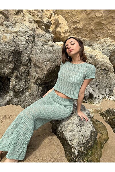 Cherry Lane Green Knitwear Transparent T-Shirt Trousers Set