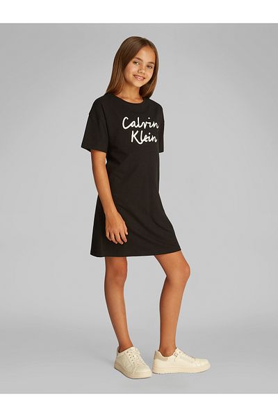 Calvin Klein Girls Black Script Logo Short Sleeve T-Shirt Dress