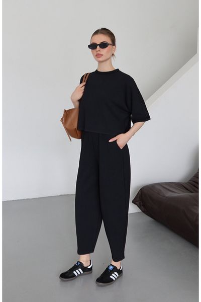 Laluvia Costum modal cu gât negru spălat - 8559