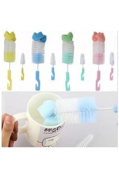 Primo Plus 2-piece Feeding Bottle Cleaning Brush Set With BPA-free and PP Food, Yellow/White