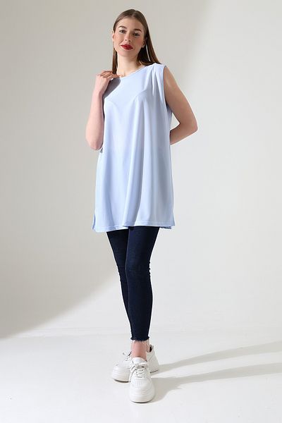 Talsmoda Tals Moda Ice Blue Color Wide Fit Zero Sleeve Buluz & Tunic