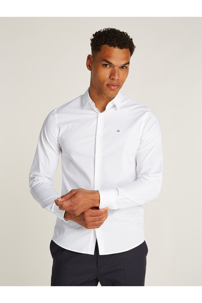 Calvin Klein Calvin Klein Bright White Men Poplin Stretch Slim Long Sleeve Shirt
