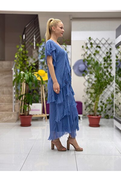 Punta Otantik Синя італійська сукня з шовковою коміркою NC65714