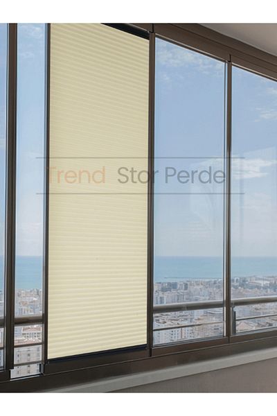 TREND STOR PERDE Cream Honeycomb Pleat 100% Heat and Light Proof Folding Glass Balcony Curtain - Living Room Curtain-002
