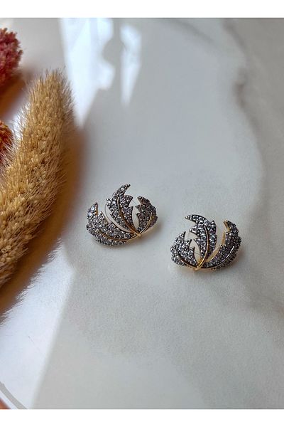 Miltonia Leaf Zircon Stone Steel Earrings