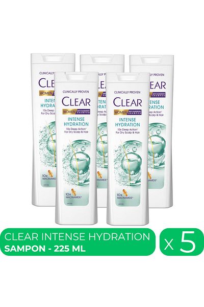 Clear Intense Hydration, sampon par uscate femei, 5 buc x 225 ml