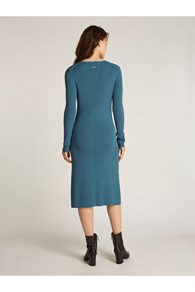 Calvin Klein Women Blue Long Sleeve Ribbed Jumper Dress