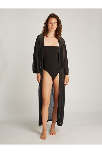 Calvin Klein Women Pvh Black Sheer Knit Beach Kaftan
