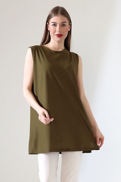 Talsmoda Tals Moda Khaki Color Wide Fit Zero Sleeve Buluz and Tunic