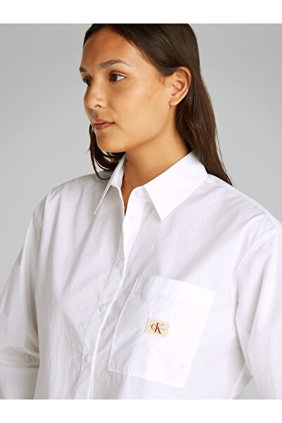 Calvin Klein Calvin Klein Bright White Women Woven Label Cropped Long Sleeve Shirt