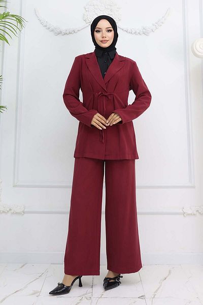 benguen Rope Lace Jacket Suit Claret Red 2265