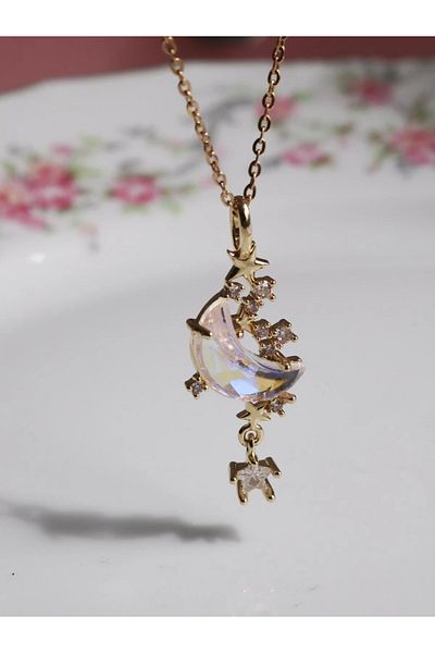 Reorah Collection Moonlight Glow Steel Necklace-Starry Moon Steel Necklace