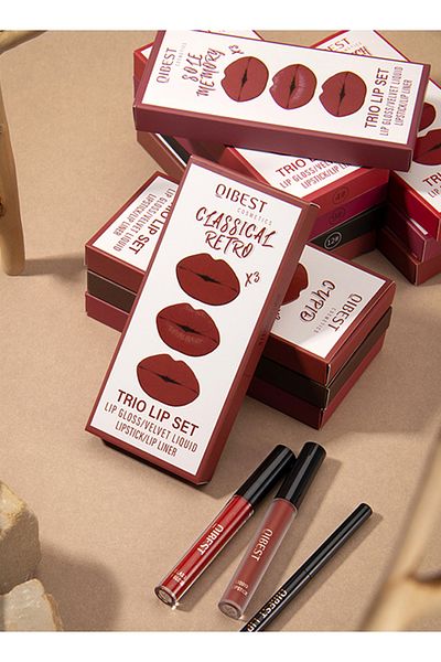 QIBEST Lip Line, Mirror Light Lipstick, Matte Lipstick 3pcs Set 04