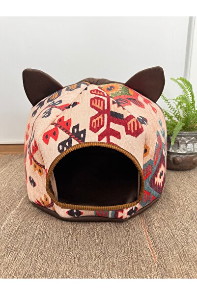KİLİM DESENLİ KUMAŞ KEDİ EVİ 39x39x30cm