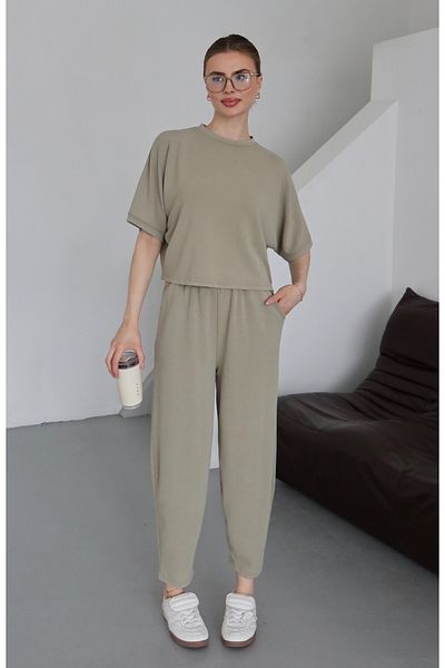 Laluvia Mint Washed Modal-Anzug mit Rundhalsausschnitt – 8559