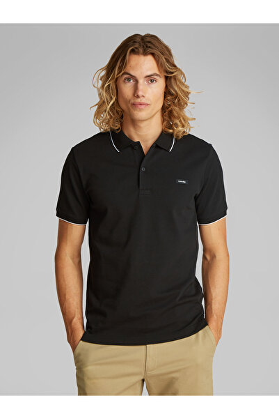 Calvin Klein تي شيرت بولو تيبين بيكيه مطاطي أسود للرجال من كالفن كلاين
