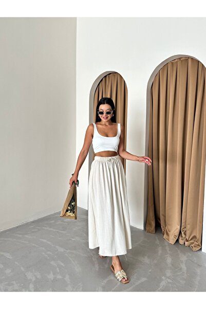 Orfeo Negro Natural 100% Cotton Thick Waist Elastic Linen Skirt