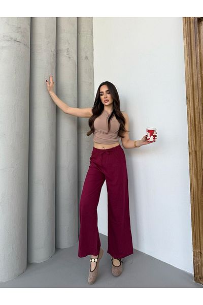Ozy Fashion Picior lat - Pantaloni Palazzo din viscoză Sist Bordu Talie elastică
