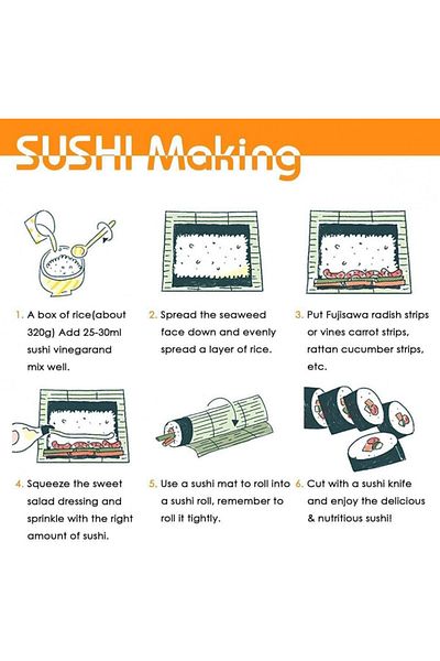 Killow Set Of 10 Sushi Accessories, Bamboo, Natural