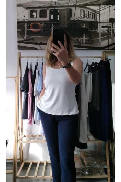 Batito Boutique Kalın Askılı Beyaz Modal Kumaş Atlet Bluz