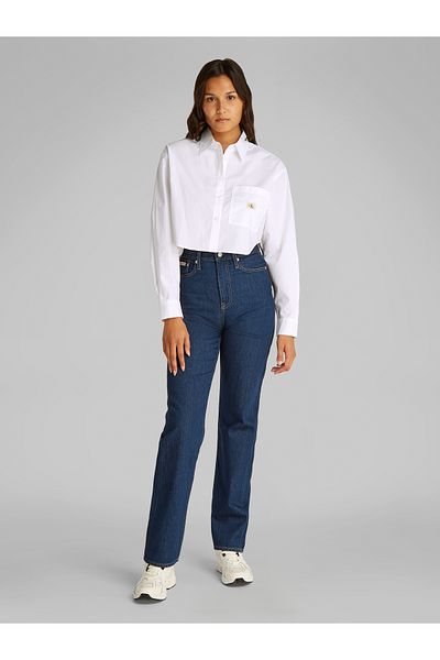 Calvin Klein Calvin Klein Bright White Women Woven Label Cropped Long Sleeve Shirt