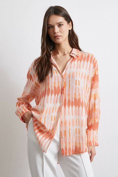 Never more Orange V-Neck Viscose Maroken Shirt