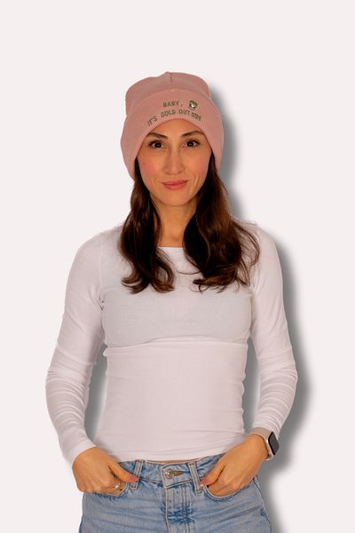Milky Way Design Baby, It's cold outside Pink Winter Embroidered Soft Knitted Beanie
