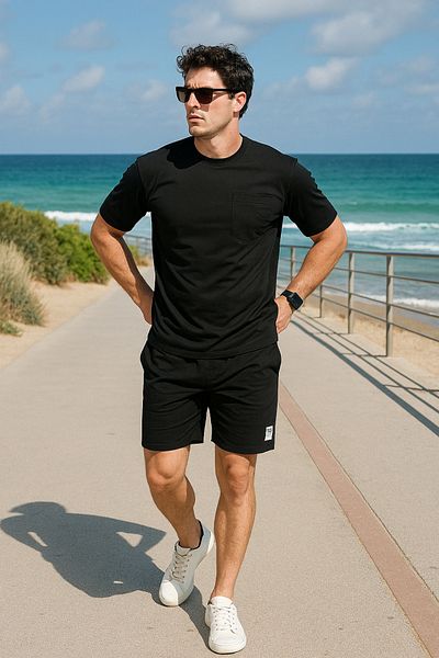 Pobudo Black Oversize Crepe Shorts Set
