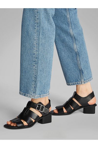 Calvin Klein Women Triple Black Square Mg Buckle Heel Sandal