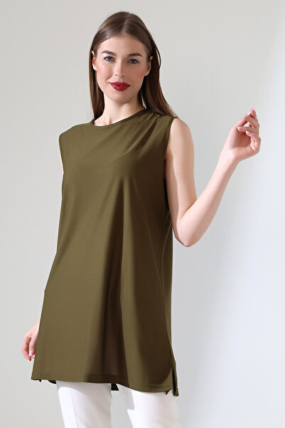 Talsmoda TALS MODA ХАКИ КОЛЬОРИ ШИРОКИЙ КРОЙ БЕЗ РУКАВІВ БЛУЗКА І ТУНІКА