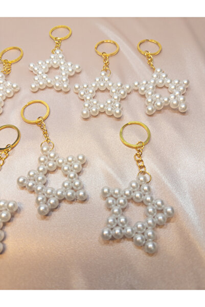 MydesignsK G Pearl Star Keychain / 10 Gold Ring Keychains