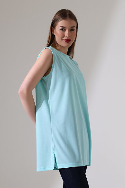 Talsmoda Tals Moda Turquoise Color Wide Fit Zero Sleeve Buluz and Tunic